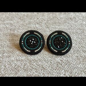SOLD Beaded Circular Earrings in Black and Green